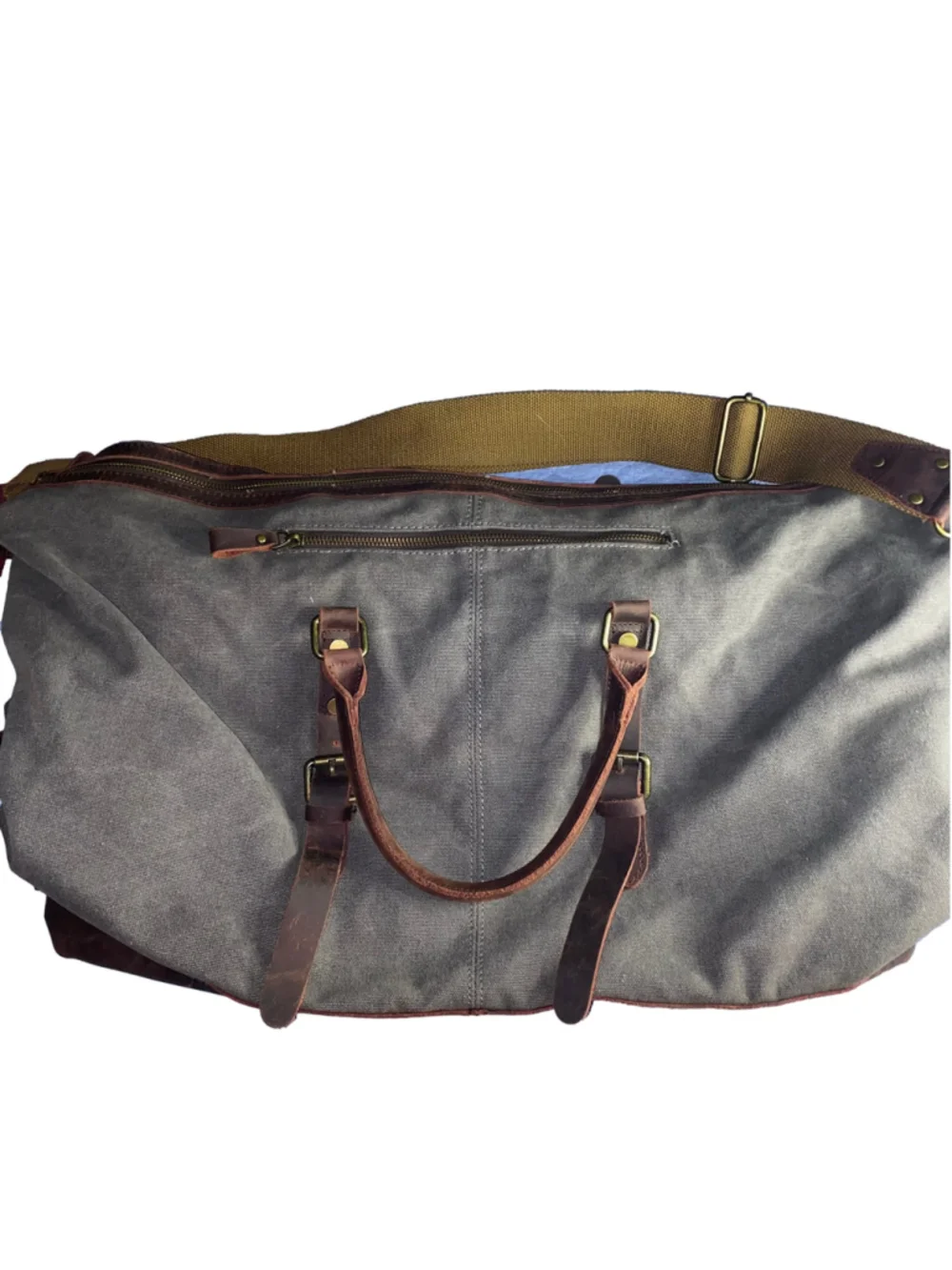 Men's S-ZONE Canvas & Leather Duffel Bag One Size Grey Brown